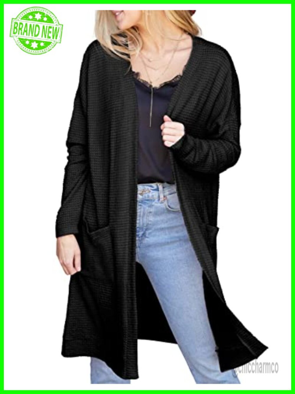 Open Front Cardigan with Pockets Oversized Long Sleeve Lightweight Sweater
